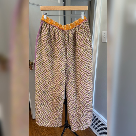 Kantha Patchwork Pants • Reversible Vintage Sari • Boho Wide Leg • OSFM - Picture 6 of 8